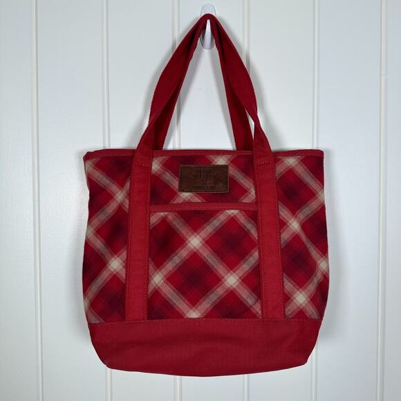Lands' End Blake Shelton Medium Flannel Tote - Dark Red Plaid - Picture 1 of 9